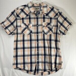 Urban Pipeline Men's Short Sleeve Plaid Western Style Pearl Snap Button Up Large